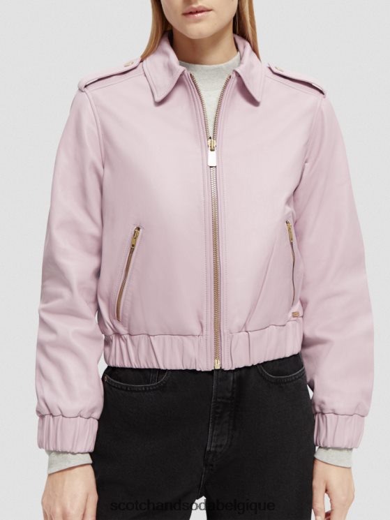 vêtements Scotch & Soda blouson aviateur en cuir- Scotch and Soda shop online lavande 6BZRBF143