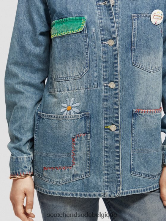 vêtements Scotch & Soda veste en jean brodée- Scotch and Soda outlet attaque artisanale 6BZRBF145