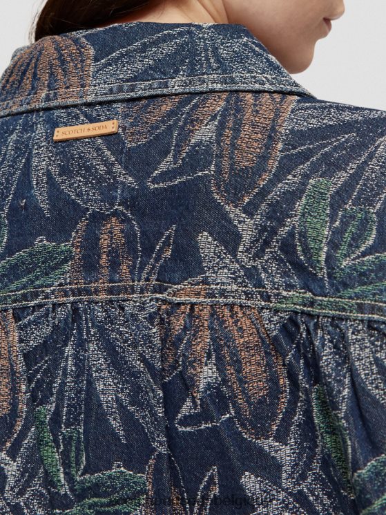 vêtements Scotch & Soda veste en jean à jacquard fleuri- Scotch and Soda Belgique indigo lavé 6BZRBF146