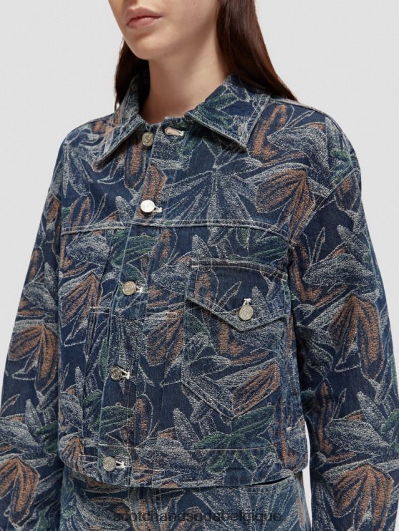 vêtements Scotch & Soda veste en jean à jacquard fleuri- Scotch and Soda Belgique indigo lavé 6BZRBF146