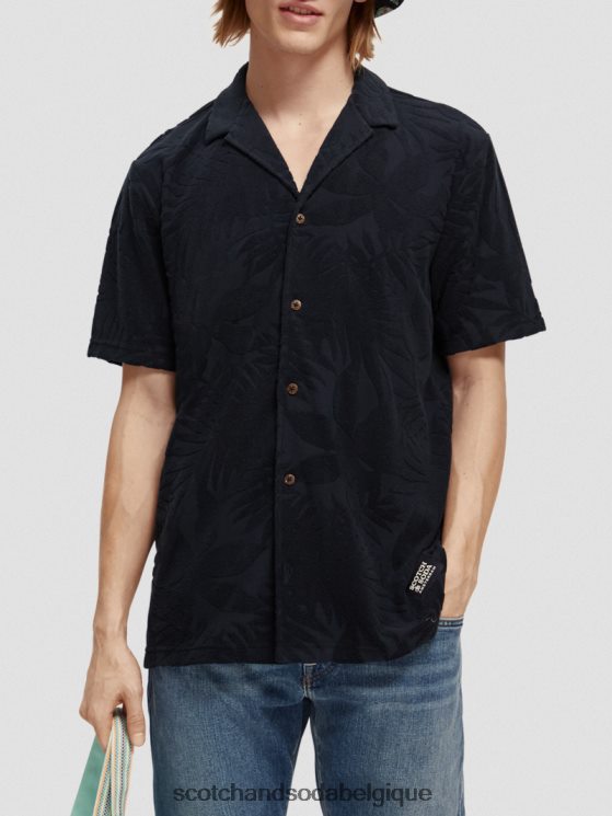 vêtements Scotch & Soda chemise camp imprimée en jacquard- Scotch and Soda Bruxelles marine 6BZRBF345