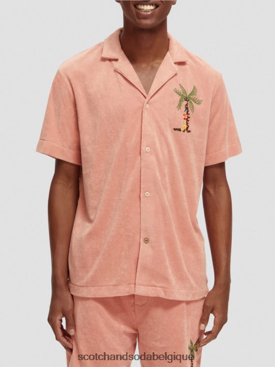 vêtements Scotch & Soda chemise de camp en tissu éponge brodé- Scotch and Soda shop online flamant 6BZRBF296