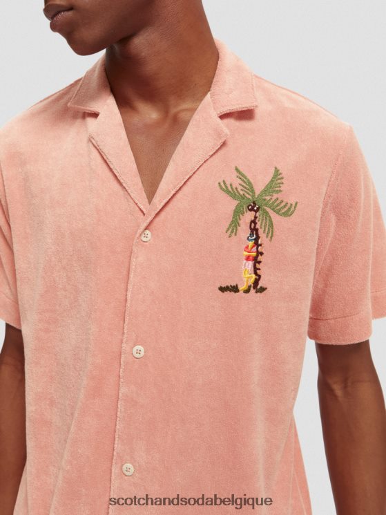 vêtements Scotch & Soda chemise de camp en tissu éponge brodé- Scotch and Soda shop online flamant 6BZRBF296