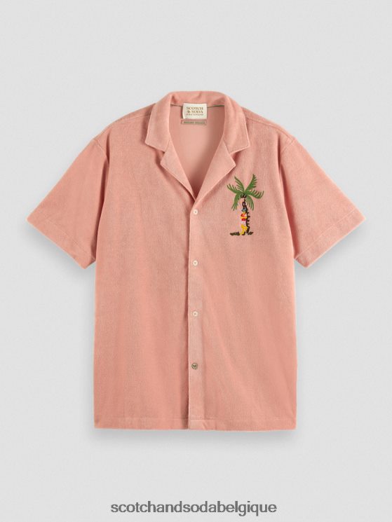 vêtements Scotch & Soda chemise de camp en tissu éponge brodé- Scotch and Soda shop online flamant 6BZRBF296
