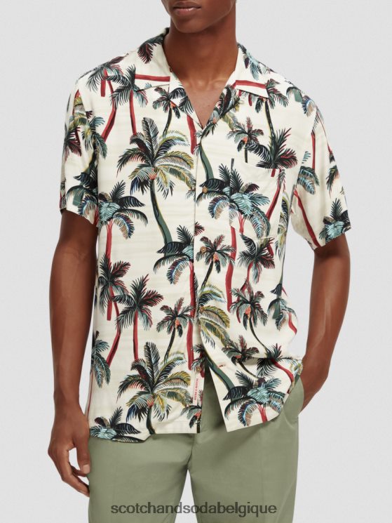 vêtements Scotch & Soda chemise de camp imprimée- Scotch and Soda shop near me palmiers blanc cassé aop 6BZRBF306