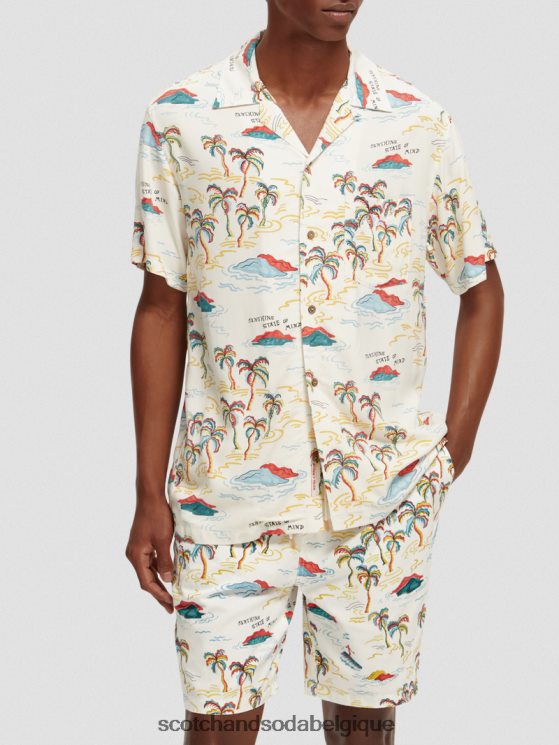 vêtements Scotch & Soda chemise de camp imprimée- Scotch and Soda shop online île aux palmiers blancs aop 6BZRBF305