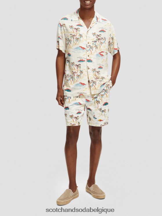 vêtements Scotch & Soda chemise de camp imprimée- Scotch and Soda shop online île aux palmiers blancs aop 6BZRBF305