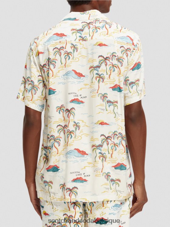 vêtements Scotch & Soda chemise de camp imprimée- Scotch and Soda shop online île aux palmiers blancs aop 6BZRBF305