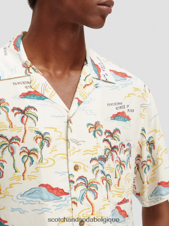 vêtements Scotch & Soda chemise de camp imprimée- Scotch and Soda shop online île aux palmiers blancs aop 6BZRBF305