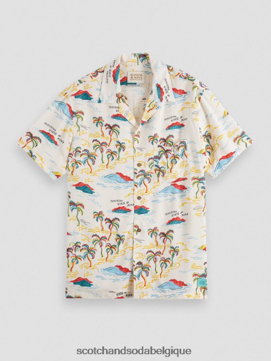 vêtements Scotch & Soda chemise de camp imprimée- Scotch and Soda shop online île aux palmiers blancs aop 6BZRBF305