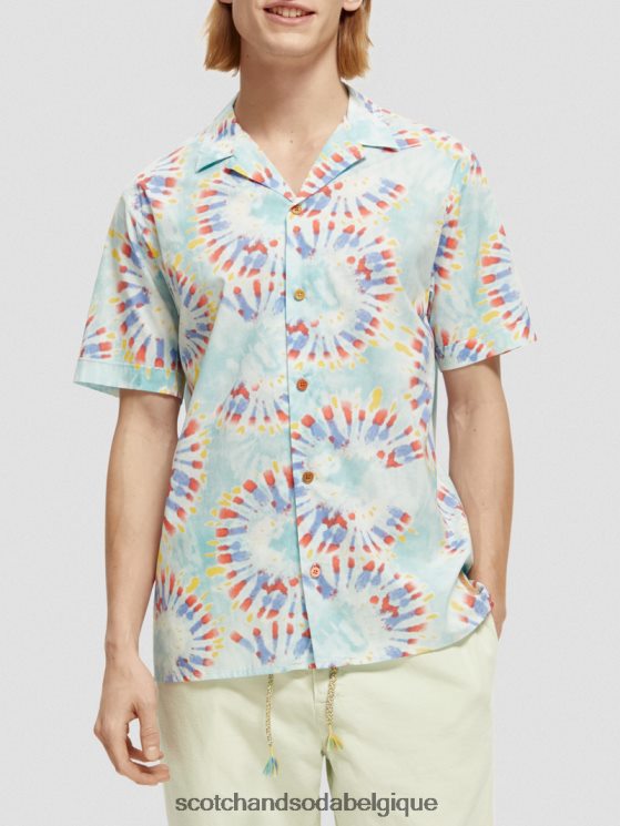 vêtements Scotch & Soda chemise de camp imprimée en coton biologique- Scotch and Soda Belgique teinture de cravate de fleur de menthe 6BZRBF326