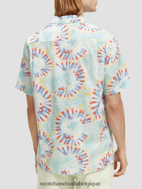vêtements Scotch & Soda chemise de camp imprimée en coton biologique- Scotch and Soda Belgique teinture de cravate de fleur de menthe 6BZRBF326
