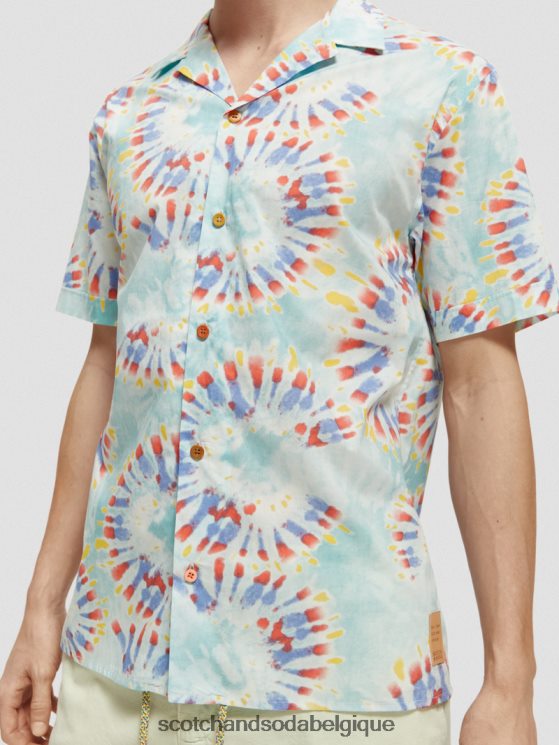 vêtements Scotch & Soda chemise de camp imprimée en coton biologique- Scotch and Soda Belgique teinture de cravate de fleur de menthe 6BZRBF326