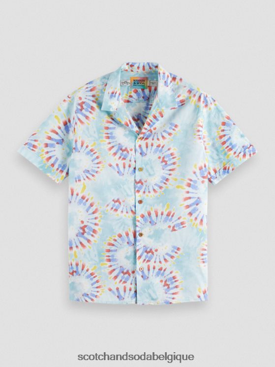 vêtements Scotch & Soda chemise de camp imprimée en coton biologique- Scotch and Soda Belgique teinture de cravate de fleur de menthe 6BZRBF326