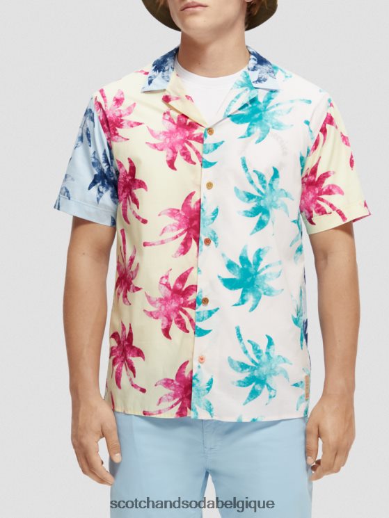 vêtements Scotch & Soda chemise de camp imprimée en coton biologique- Scotch and Soda outlet feuille de cire turquoise aop 6BZRBF325