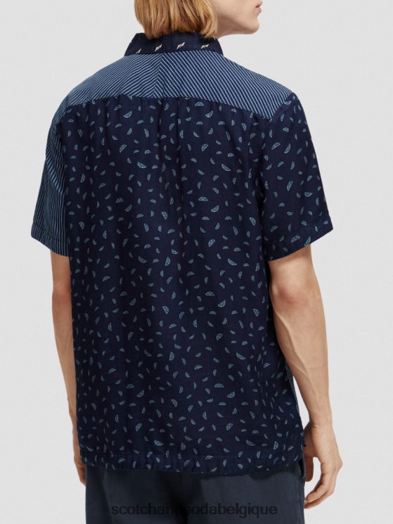 vêtements Scotch & Soda chemise de camp à patchwork- Scotch and Soda outlet indigo partout 6BZRBF343