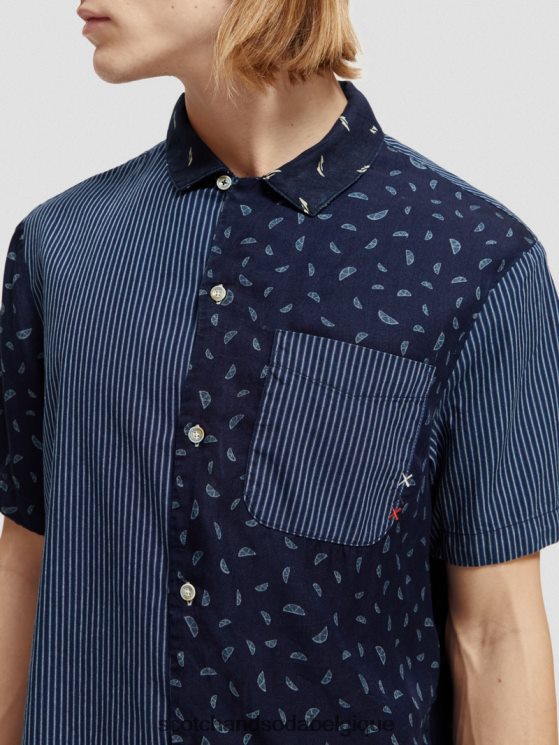 vêtements Scotch & Soda chemise de camp à patchwork- Scotch and Soda outlet indigo partout 6BZRBF343