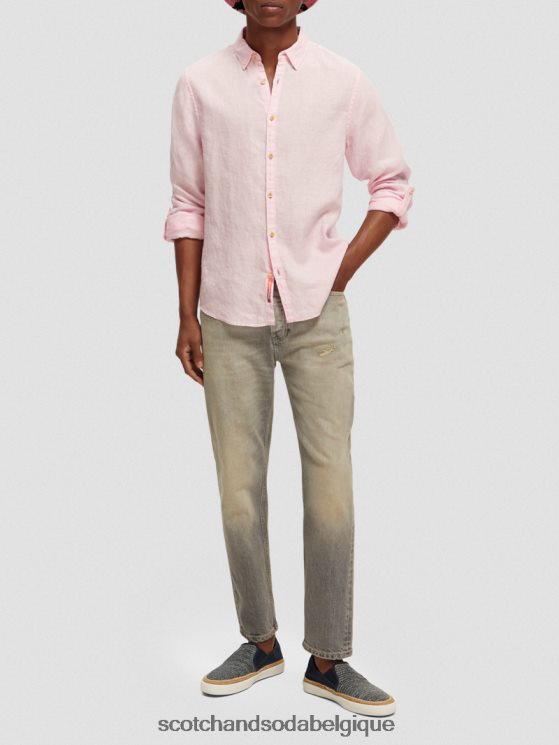 vêtements Scotch & Soda chemise en lin avec ajustements aux manches- Scotch and Soda Belgique rose 6BZRBF290