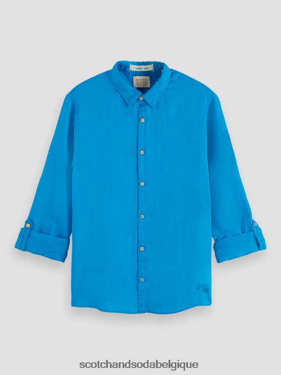 vêtements Scotch & Soda chemise en lin avec ajustements aux manches- Scotch and Soda Bruxelles iris bleu 6BZRBF291
