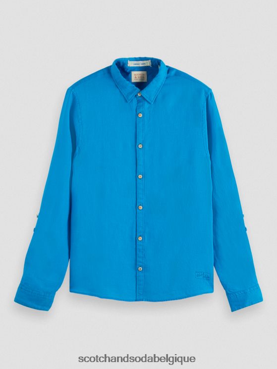 vêtements Scotch & Soda chemise en lin avec ajustements aux manches- Scotch and Soda Bruxelles iris bleu 6BZRBF291