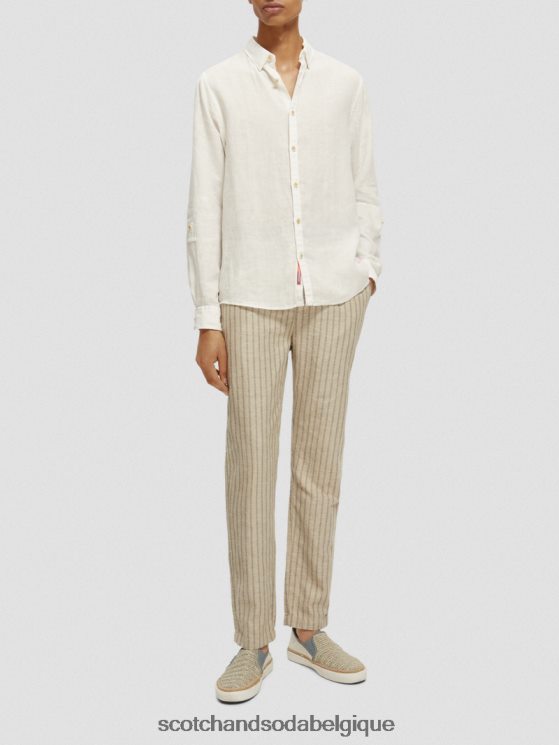 vêtements Scotch & Soda chemise en lin avec ajustements aux manches- Scotch and Soda Liﾨﾨge blanc 6BZRBF294