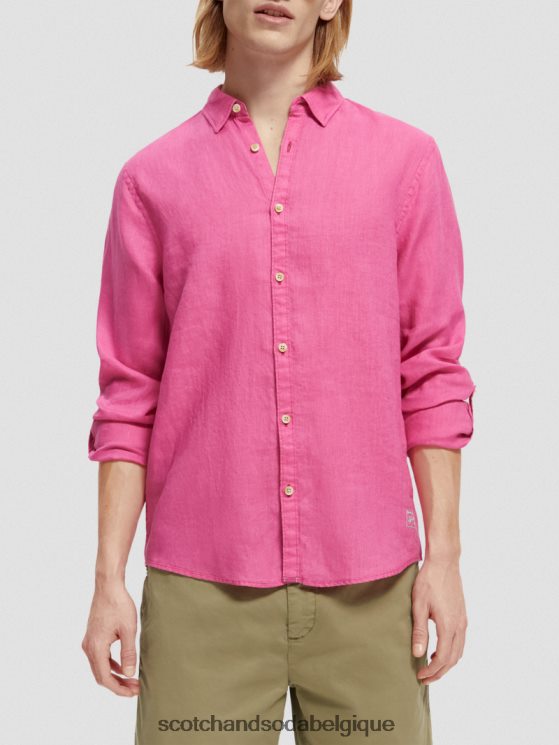 vêtements Scotch & Soda chemise en lin avec ajustements aux manches- Scotch and Soda Namur cerise 6BZRBF292