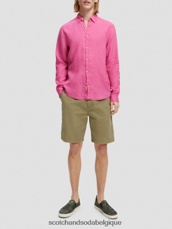 vêtements Scotch & Soda chemise en lin avec ajustements aux manches- Scotch and Soda Namur cerise 6BZRBF292