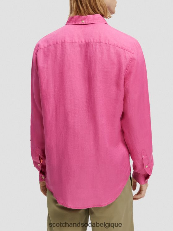 vêtements Scotch & Soda chemise en lin avec ajustements aux manches- Scotch and Soda Namur cerise 6BZRBF292