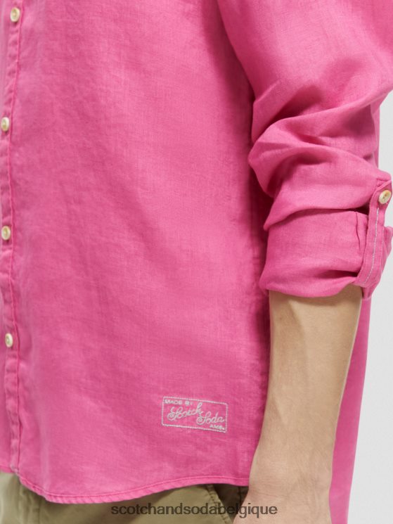 vêtements Scotch & Soda chemise en lin avec ajustements aux manches- Scotch and Soda Namur cerise 6BZRBF292