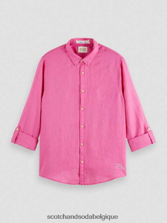 vêtements Scotch & Soda chemise en lin avec ajustements aux manches- Scotch and Soda Namur cerise 6BZRBF292