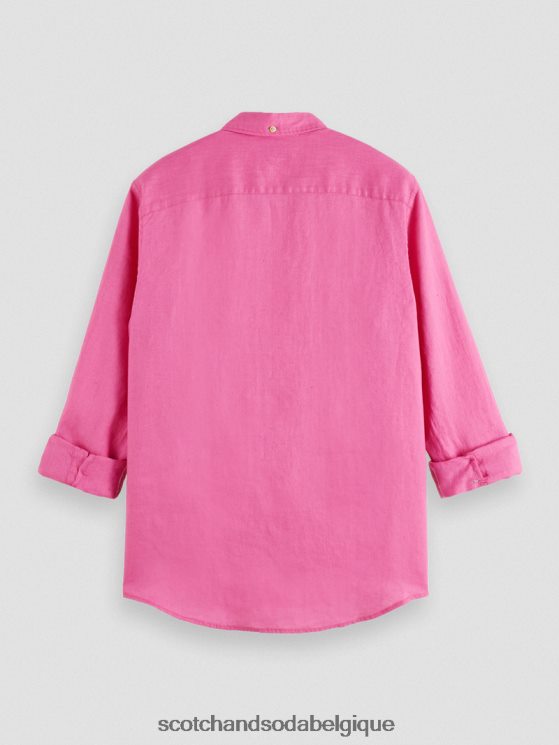 vêtements Scotch & Soda chemise en lin avec ajustements aux manches- Scotch and Soda Namur cerise 6BZRBF292