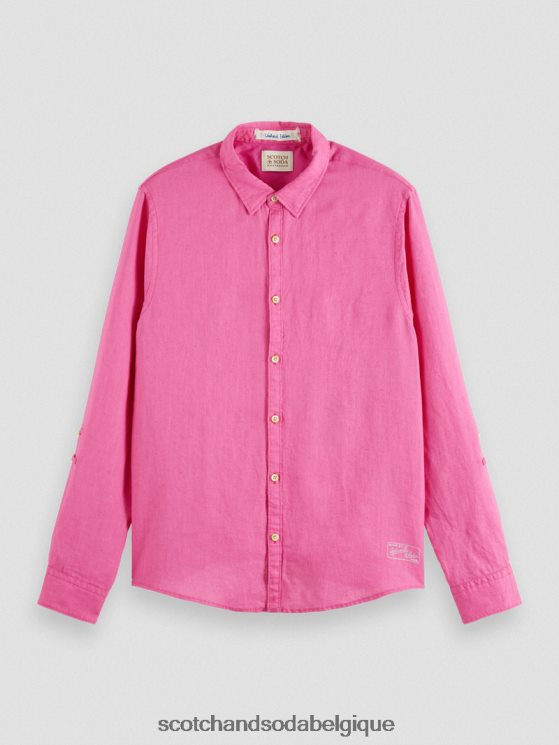 vêtements Scotch & Soda chemise en lin avec ajustements aux manches- Scotch and Soda Namur cerise 6BZRBF292