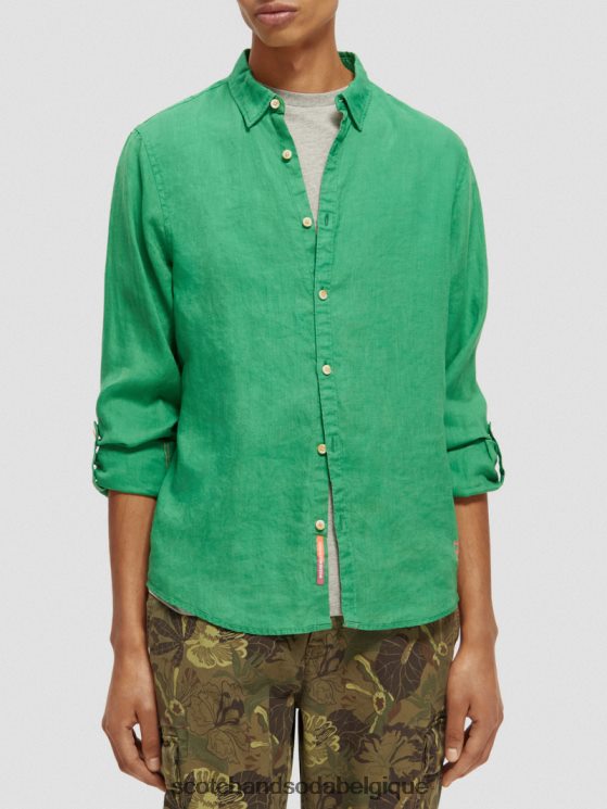 vêtements Scotch & Soda chemise en lin avec ajustements aux manches- Scotch and Soda femme vert amazonien 6BZRBF293