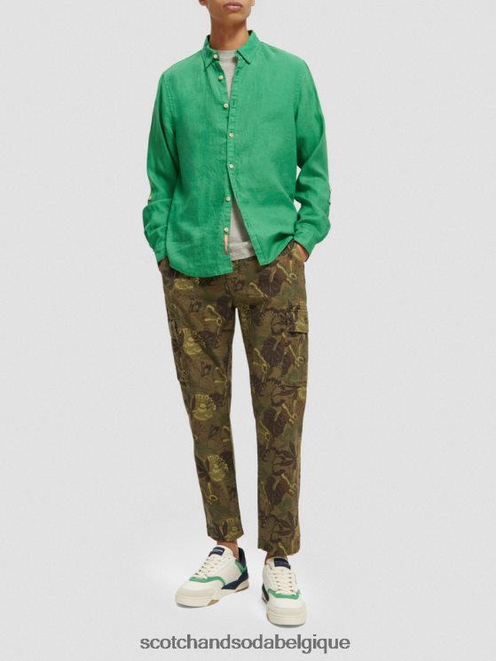 vêtements Scotch & Soda chemise en lin avec ajustements aux manches- Scotch and Soda femme vert amazonien 6BZRBF293