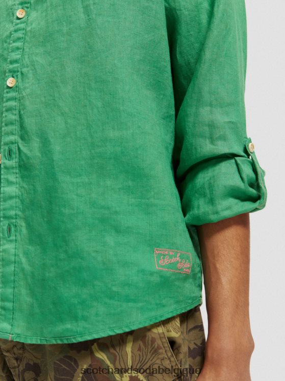 vêtements Scotch & Soda chemise en lin avec ajustements aux manches- Scotch and Soda femme vert amazonien 6BZRBF293