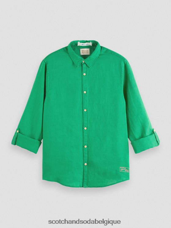 vêtements Scotch & Soda chemise en lin avec ajustements aux manches- Scotch and Soda femme vert amazonien 6BZRBF293