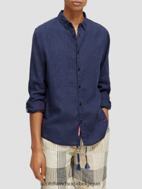 vêtements Scotch & Soda chemise en lin avec ajustements aux manches- Scotch and Soda outlet marin 6BZRBF289