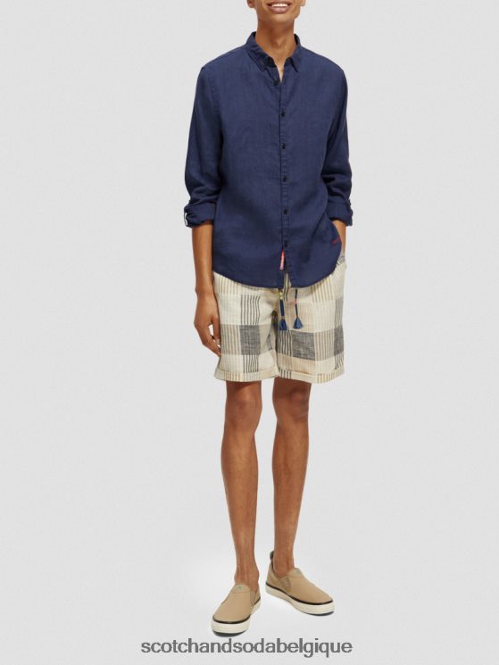 vêtements Scotch & Soda chemise en lin avec ajustements aux manches- Scotch and Soda outlet marin 6BZRBF289