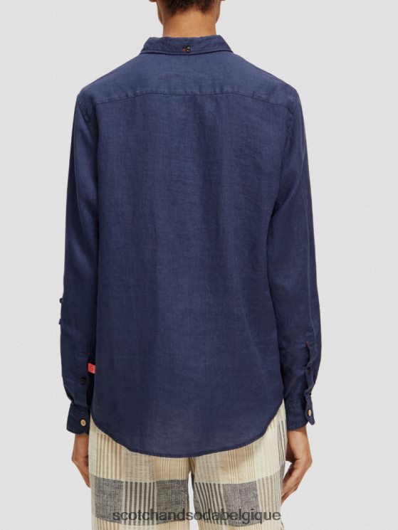 vêtements Scotch & Soda chemise en lin avec ajustements aux manches- Scotch and Soda outlet marin 6BZRBF289