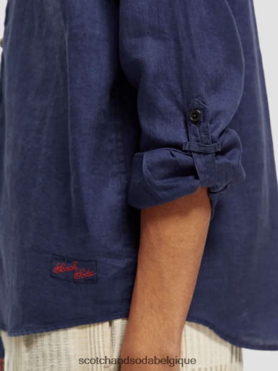 vêtements Scotch & Soda chemise en lin avec ajustements aux manches- Scotch and Soda outlet marin 6BZRBF289