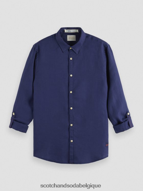 vêtements Scotch & Soda chemise en lin avec ajustements aux manches- Scotch and Soda outlet marin 6BZRBF289
