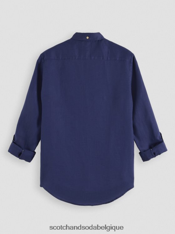 vêtements Scotch & Soda chemise en lin avec ajustements aux manches- Scotch and Soda outlet marin 6BZRBF289