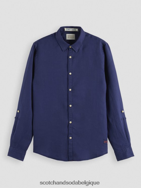 vêtements Scotch & Soda chemise en lin avec ajustements aux manches- Scotch and Soda outlet marin 6BZRBF289