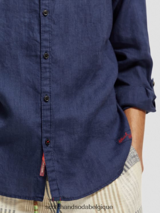vêtements Scotch & Soda chemise en lin avec ajustements aux manches- Scotch and Soda outlet marin 6BZRBF289