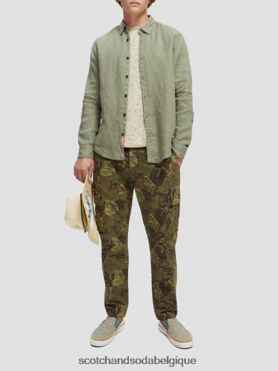vêtements Scotch & Soda chemise en lin avec ajustements aux manches- Scotch and Soda shop near me armée 6BZRBF288