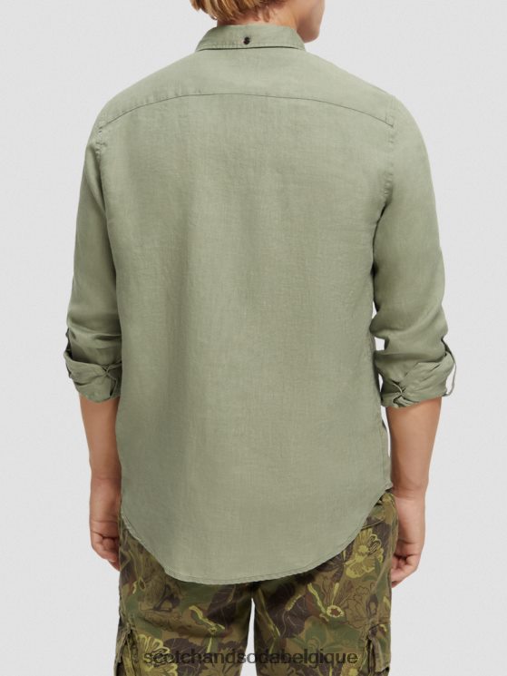 vêtements Scotch & Soda chemise en lin avec ajustements aux manches- Scotch and Soda shop near me armée 6BZRBF288
