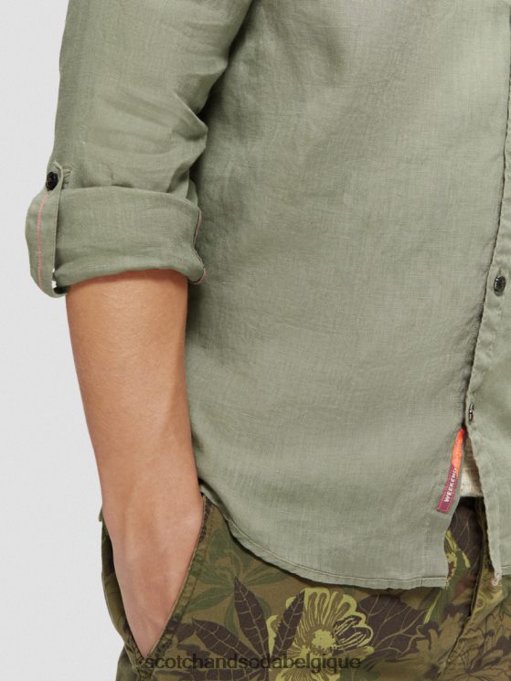 vêtements Scotch & Soda chemise en lin avec ajustements aux manches- Scotch and Soda shop near me armée 6BZRBF288