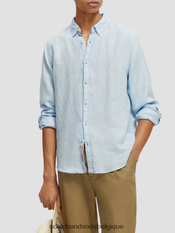 vêtements Scotch & Soda chemise en lin avec ajustements aux manches- Scotch and Soda shop online ciel 6BZRBF287