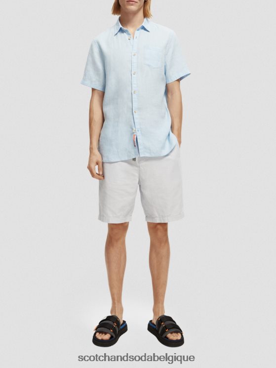 vêtements Scotch & Soda chemise en lin à poches courtes- Scotch and Soda Liﾨﾨge ciel 6BZRBF339