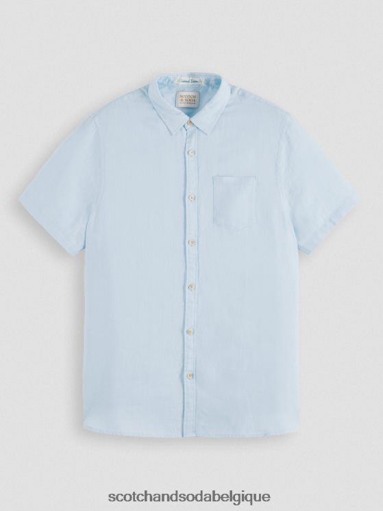 vêtements Scotch & Soda chemise en lin à poches courtes- Scotch and Soda Liﾨﾨge ciel 6BZRBF339